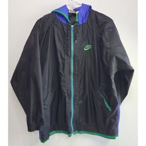 Nike Windbreaker Youth L 14/16 Black Blue Green Vintage Colorblock Hooded